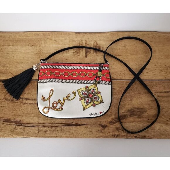 Brighton Love Chain Jewels Crossbody Canvas Purse w/ Black Tassel Zipper Pull - Picture 10 of 10